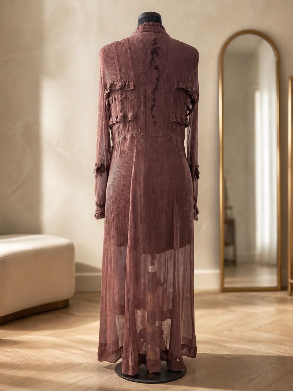 Elegant Mauve Free People Maxi button down Dress with Ruffle Detail & Slip. NWOT - Picture 2 of 8